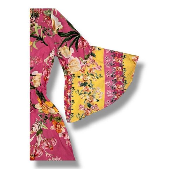 Maaji Botany Joy Kaftan Floral Pink Yellow Dress Bell Sleeve Size Large - Picture 8 of 8